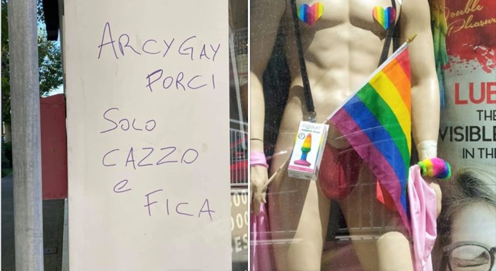 Rimini, sexy shop vandalizzato per la seconda volta in un anno: «Arcigay porci»