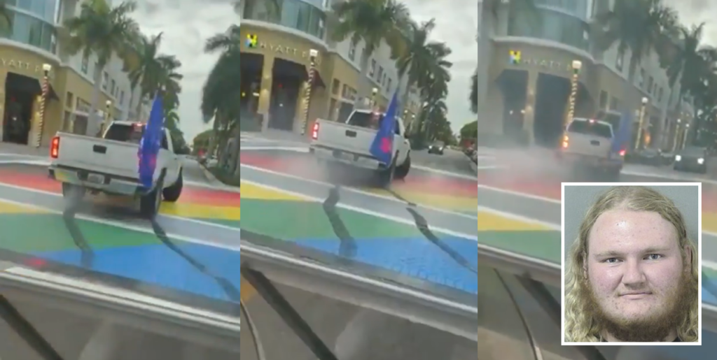 Deturpa le strisce pedonali arcobaleno sventolando la bandiera di Trump: arrestato